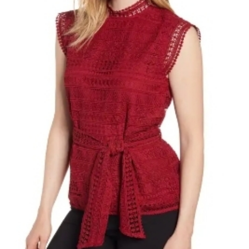Gibsonlook gibson belted lace top - burgundy - XXL